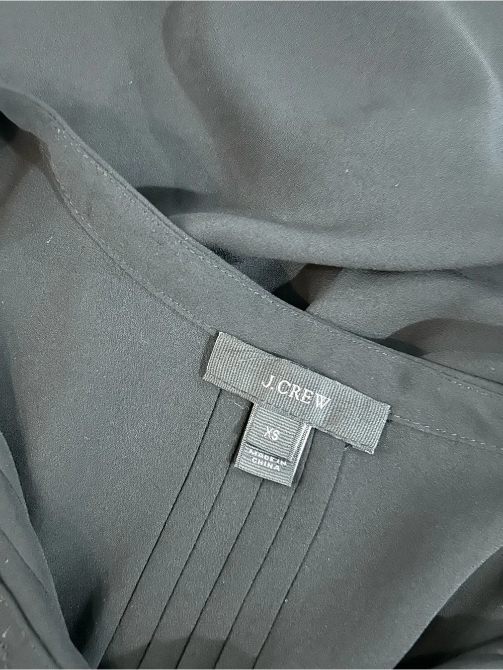 J. Crew Black Long-Sleeve Pintuck V-Neck Blouse